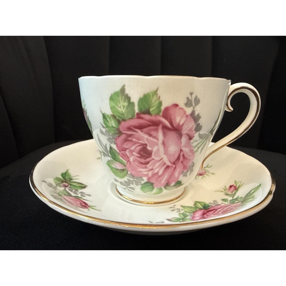 Vintage  Adderley Pink Floating  Cabbage Roses Tea Cup & Saucer England.